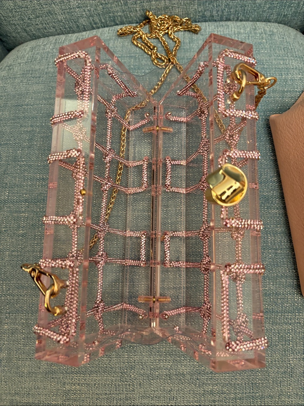 Altar'd State Pink Crystal Grid Crossbody with Gold Chain Strap - Picture 11 of 16